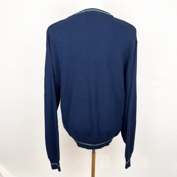 VTG NWT ISLE OF COTTON | Blue V-Neck Knit Cotton Sweater Made in USA | Men's - Picture 4 of 10